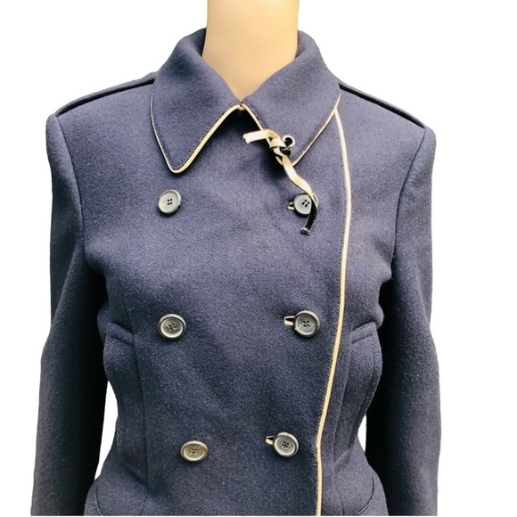 Prada NWTlong dark blue double breasted coat with crystal elbow patches Sz eu 42 - Picture 4 of 16